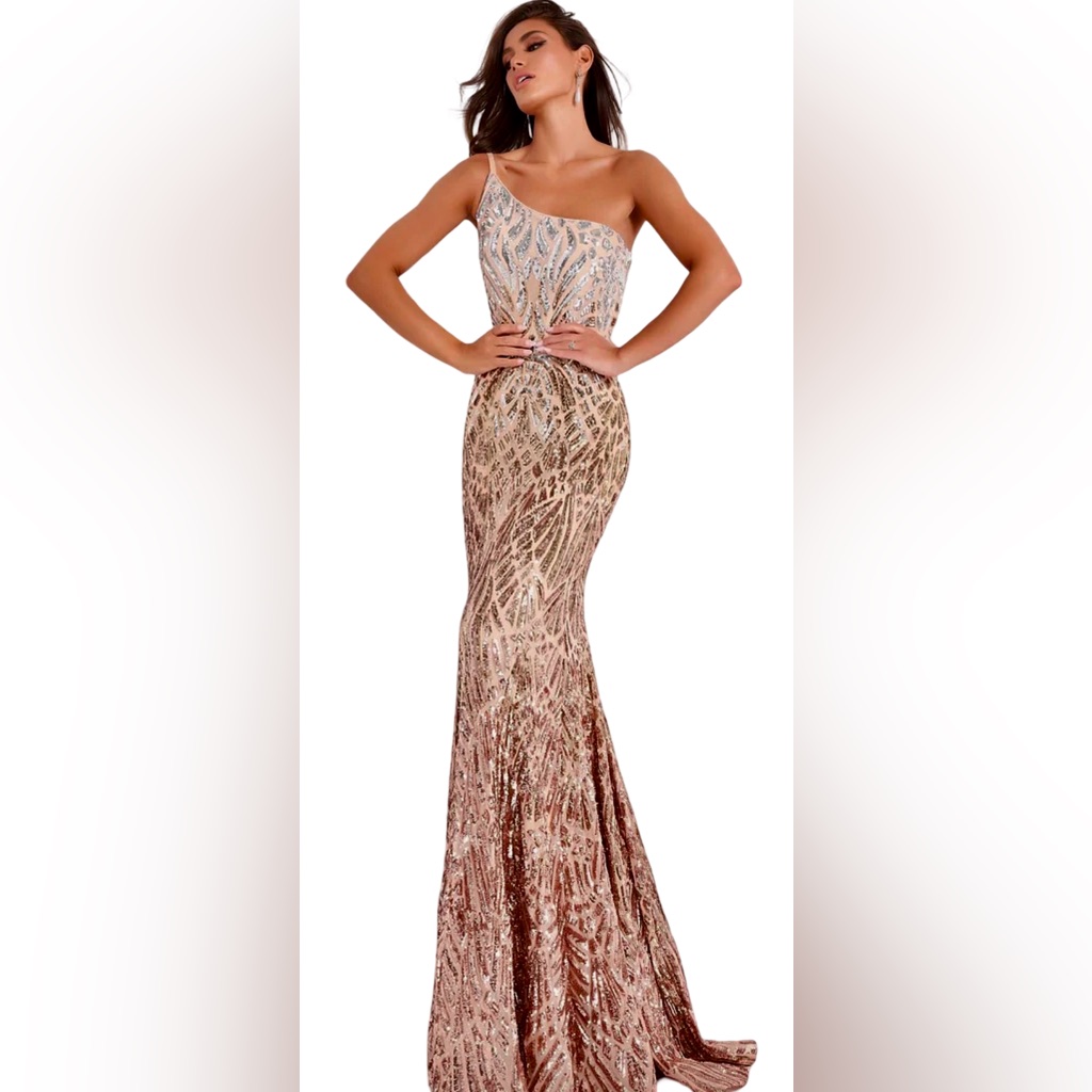 Jovani Silver Cafe Embellished One Shoulder Special Occasion Dress